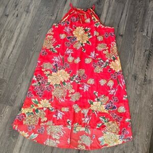 Womens 2X Floral Halter Dress Red Sleeveless High Low Summer Party Spring Summer
